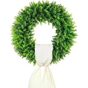 DDHS 20'' Boxwood Wreaths Front Door Artificial Spring Wreath.Wreaths for Front Door Farmhouse Wedding Green Year Round Indoor Outdoor for Summer Wreath St Patricks Day Decorations -(Hello Sign)