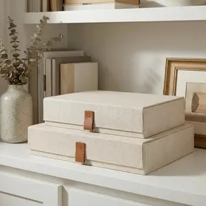 Decorative Photo Storage Boxes with Lids - Set of 2 Beautiful Linen Organizers Are Perfect to Safely Store Your Pictures, Documents, Scrapbooking Supplies, Keepsakes and Other Memories in Style