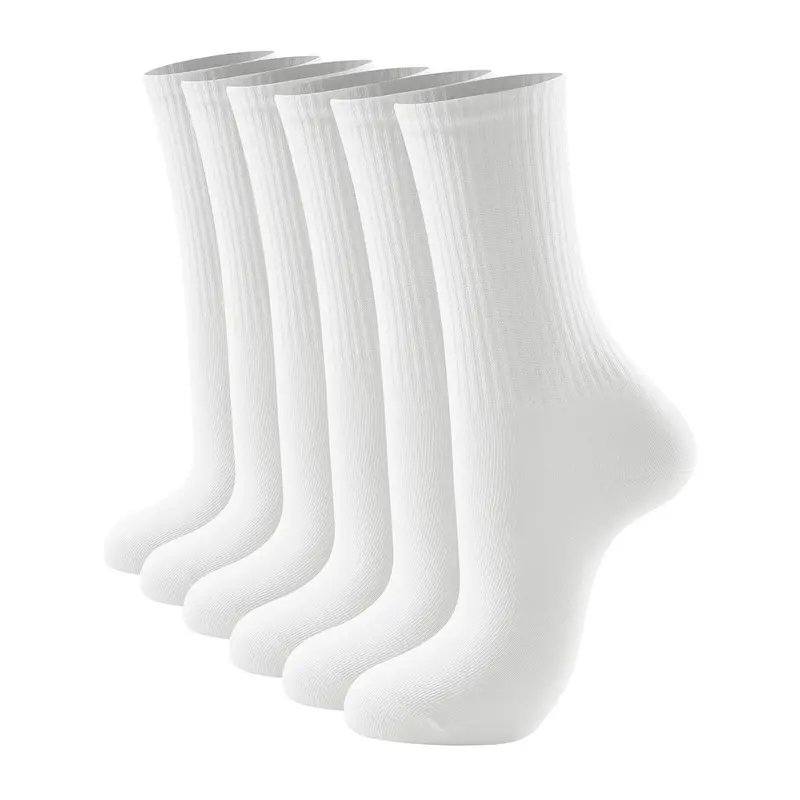 Women's Basic Poly-Cotton Calf-High Crew Casual Socks - 2 Pairs, Closed Toe, Thin, Soft, Moisture-Wicking, Elastic, Antislip, Dry-Fit, Form-Fitting, High Stretch, All Seasons, Day Use, Fitness, Dry Feet Solutions, Thanksgiving Pick