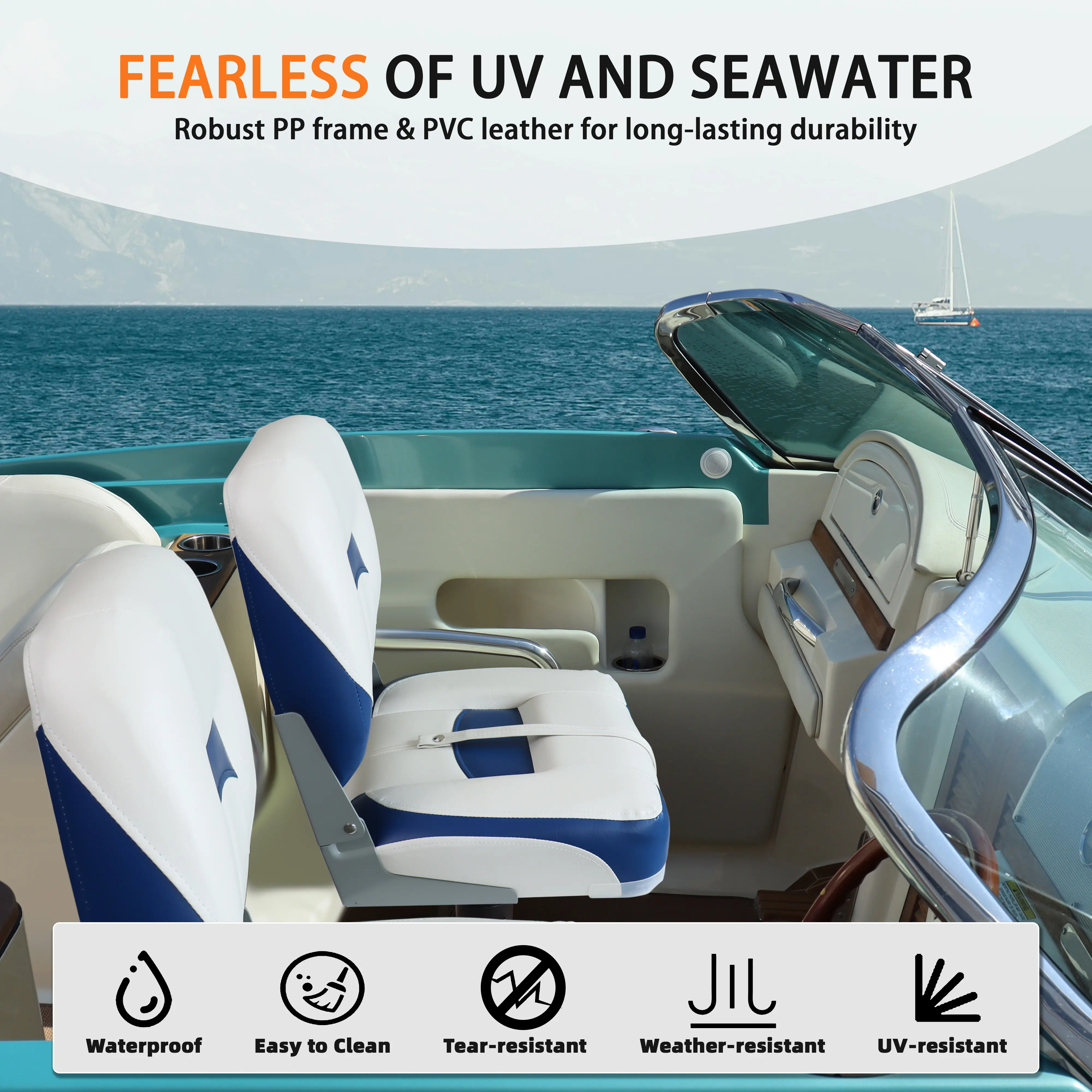 Marine Fold-Down Boat Seat 2pcs Low Back, Waterproof Universal Chair with High-Density Foam Padding & Aluminum Hinges,Easy to Store, for Jon Bass Pontoon Canoe Kayak Boat Accessories, Multiple Colors