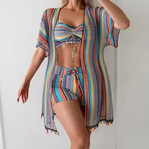Women's 3 Pieces Bikini Set Swimsuit Tropical Beach Cover up Outdoorfun
