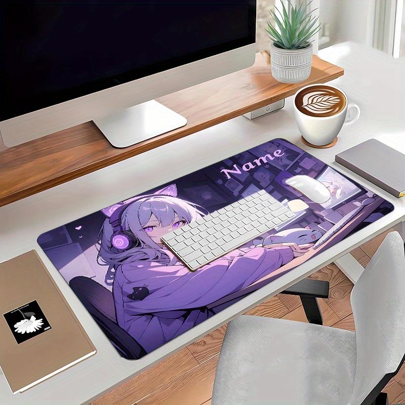 Anime Girl Gaming Desk Mat & Mouse Pad - Custom Name Personalized Non-Slip Rubber Base, Large Keyboard & Mouse Surface with Japanese Anime Characters, Home Office & PC Gaming Accessories, Ideal Gift for Gamers