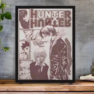 (Poster) Hunteer X Hunteer Anime Poster , Iconic Manga Characters Gon, Killua, Hisoka, and Kurapika With Inspirational Quote Unframed,Sizes