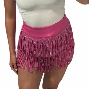 Pink Leather Fringe Skirt with Sequin Accents  Womenswear