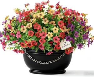 Artificial Flowers for Indoor & Outdoor Decoration - 12 Bundles Faux Daisies with Eucalyptus Leaves Fake Greenery for Garden, Home, Porch, Patio, Boxwood