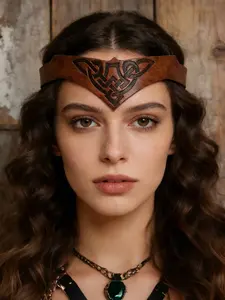 Celtic Viking PU Leather Headpiece, Medieval Cosplay Accessory, Larp Festival Clothing, Adjustable Vintage Headband, All Seasons