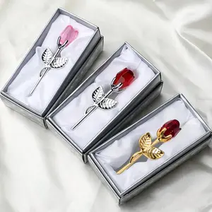 1PC Crystal Red Infinity Rose with Silvery Leaves, Unique Eternal Flower Gift for Her, Romantic Forever Rose with Gift Box, Best Valentine's Day Anniversary Birthday Present for Girlfriend Wife Mom