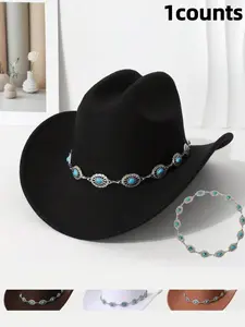 1pc Bohemian Polyester Rhinestone Hollow Western Cowboy Hat, Vintage Fashion Hat, Fashionable Multi-Purpose Unisex Sun Protection Accessory, Suitable For Spring, Summer And Autumn