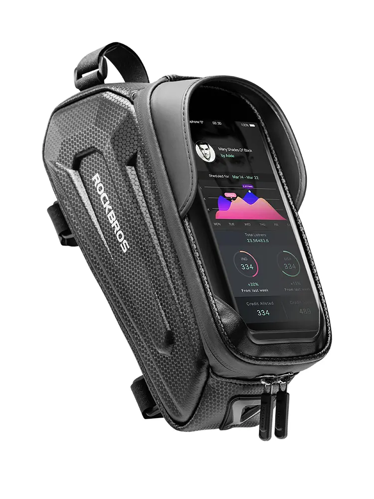 Waterproof Bike Phone Frame Bag, Carbon Fiber EVA Hard Shell Cycling Accessories with Sensitive Touchscreen & Sun Visor for Phones up to 6.8", Bike Gear