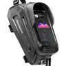 Bike Phone Holder Frame Bag - Water-Proof Safe Carbon-Textured EVA Shell, Sensitive Touchscreen Stay, Sun Visor, 3-Strap Secure Fit, Fits Max 6.8" Phones, Adult All-Season Cycling Gear, Ebike Accessories