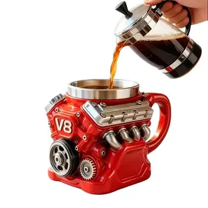 V8 Engine Coffee Mug Stainless Steel Insulated Handle 3D Car Lover Gift Automotive Enthusiast Cup Unique Novelty Drinkware Men Gift Birthday Decor