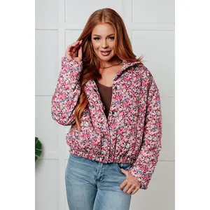 Wish Me Well Floral Printed Puffer Jacket in Cream Multi