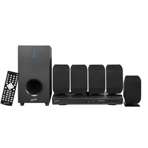 Supersonic SC-38HT 5.1 Surround Channel DVD Home Theater System with DVD/CD Support, Karaoke Mic Jacks, USB Input, FM Radio, 75W Speaker Output, Multi-Language Support, and Remote Control