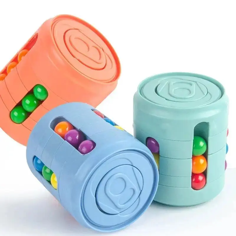 Plastic Multi-Function Gyro Cube Spinner Stress Relief Toy with Magic Color Beans, Lightweight Compact Unisex Casual Toy for Neurodivergent Kids, Sensory Support for Fine Motor Skills, Hand-Eye Coordination, Emotion & Vision Training (Independent Opp Bag)