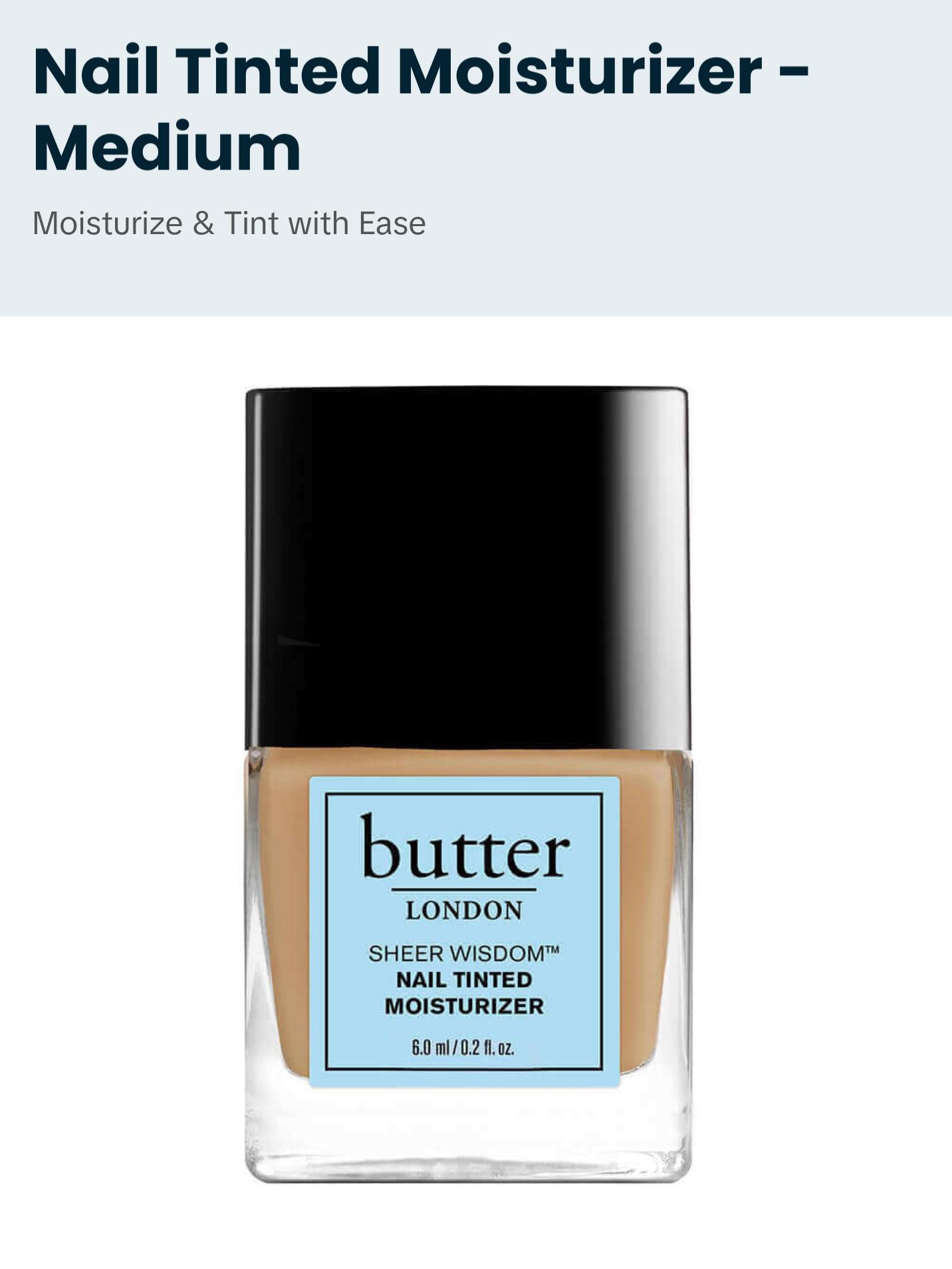 butter LONDON Sheer Wisdom Nail Tinted Moisturizer - Medium, 0.2 fl oz, Polish, Tea Tree Oil, Keratin, Arginine, Sheer Coverage, Glossy Finish