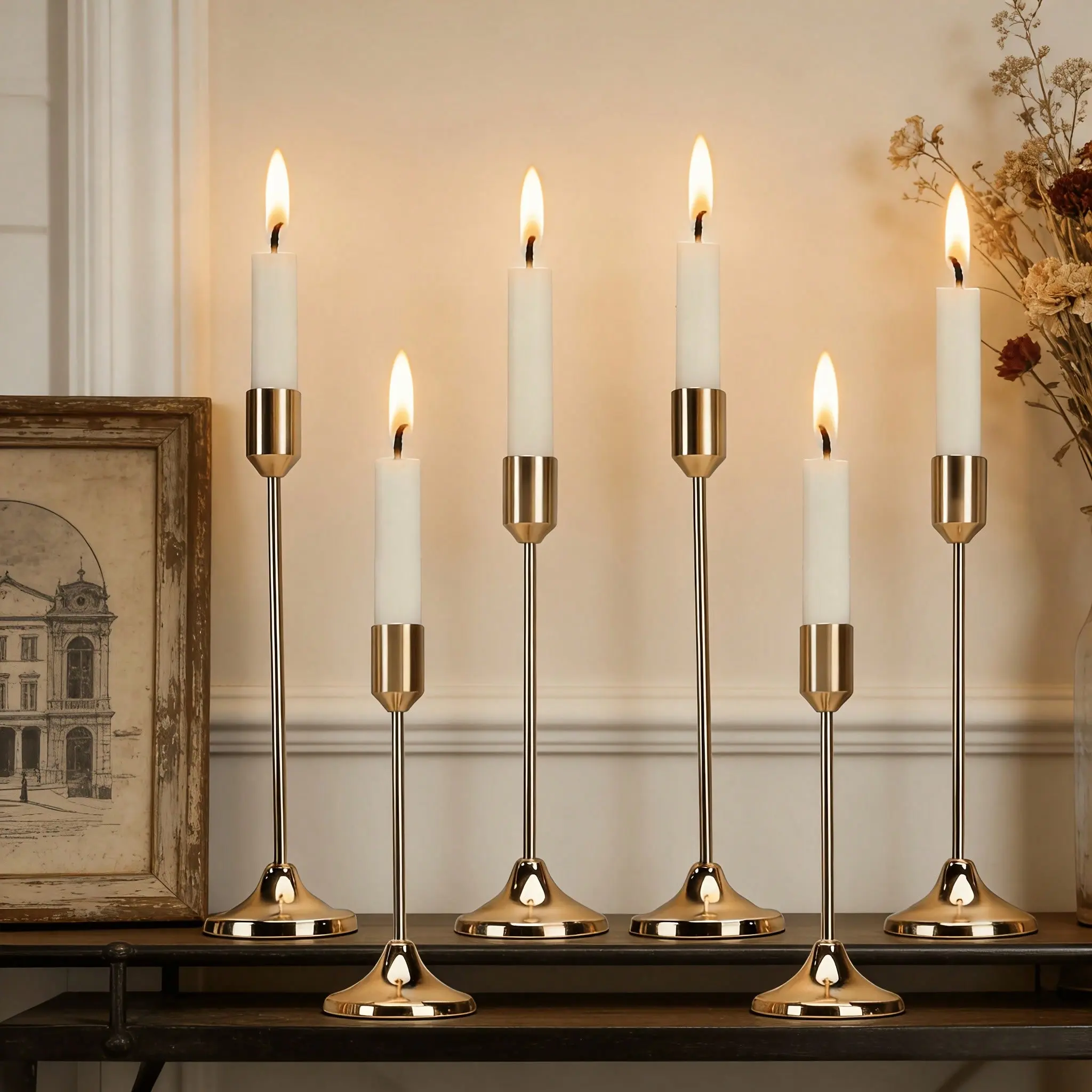 6pc Luxury Gold Cone Candle Holders - Electroplated, Minimalist Aesthetic Home Decor, Home Accessories, Interior Decoration Accessories, Ideal Gift for Key Occasions