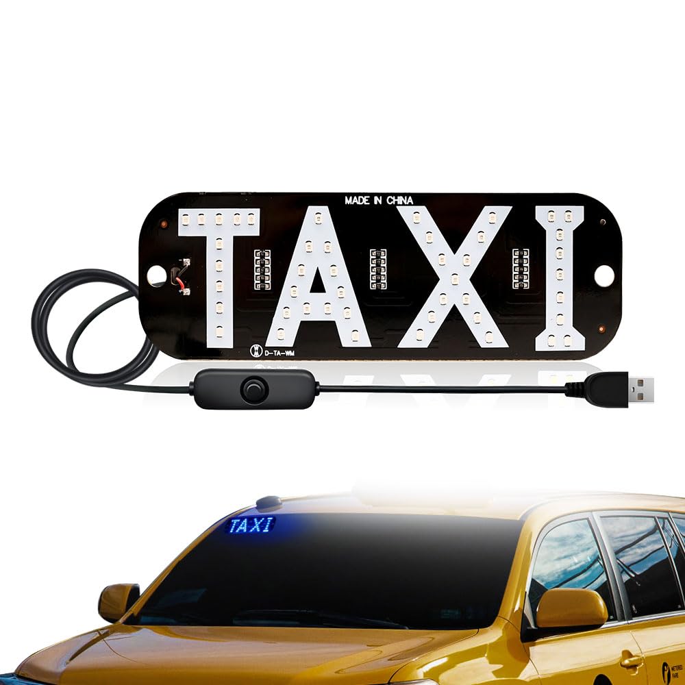 1pcs Taxi Sign Light USB On/Off Button, Bright Taxi LED Sign, Suction Cup Window Placement for Taxi Car (Blue)