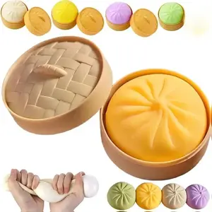 4PCS Squishy Toy Handmade Food Grade Silicon CreamyClay Feel Soft Quick Rebound Steamed Bun Stretchy DeskToy, DumplingSteam Bun Stress Toy Perfect Gift