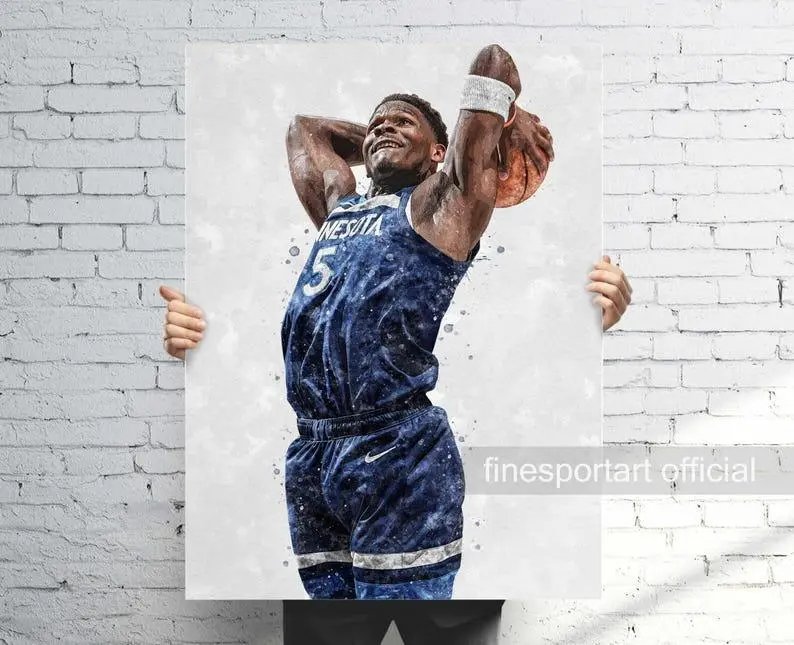 Anthony Edwards Dunk Minnesota Poster (V2), Canvas, Basketball print, Sports wall art, Man Cave, Gift, Kids Room Decor