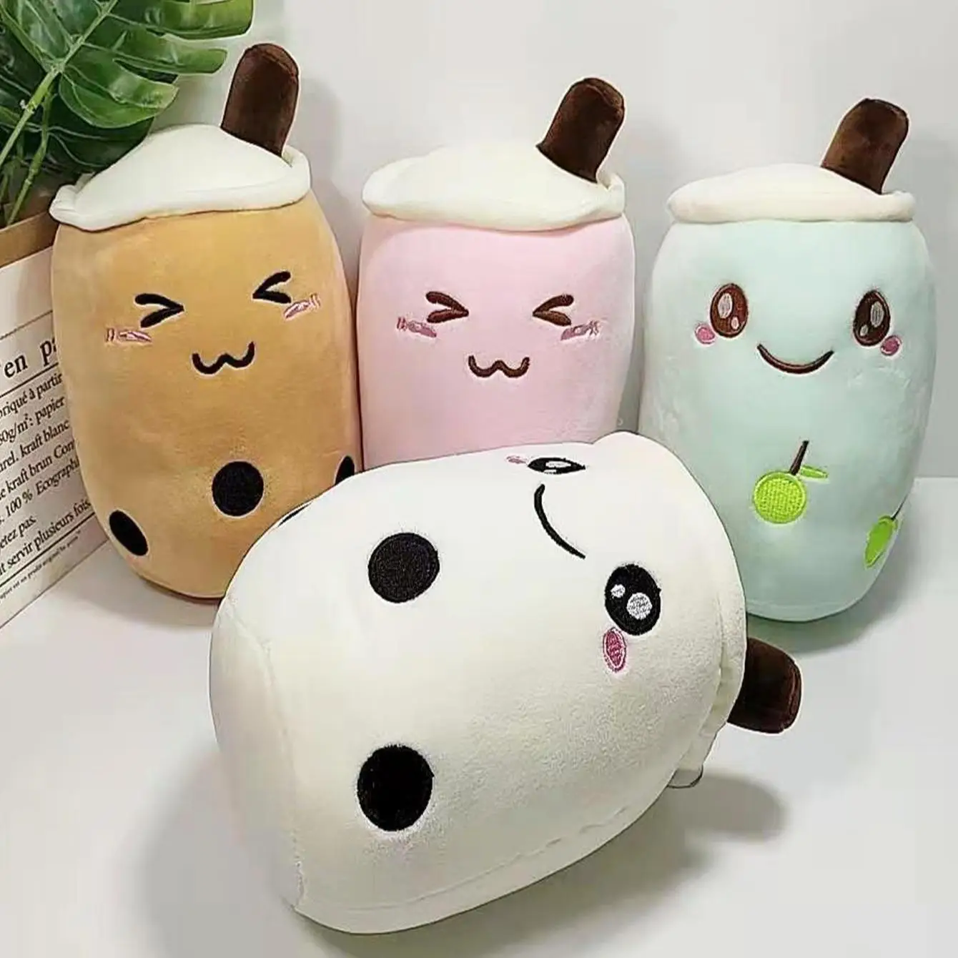 Cute Pet Bubble Tea Cup Plushie, 1 Count Cartoon Design Pet Plush Toy, Boba Milk Tea Pet Stuffed Toy