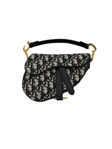 Pre-owned Dior canvas Crossbody Bags Christian Oblique Black Jacquard Small Size Saddle Bag DRL
