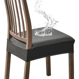 Waterproof Dining Chair Seat Cover Set of 2 Stretch Dining Room Chair Covers PU Chair Seat Slipovers for Dining Room Removable Washable Chair Seat Protector Black