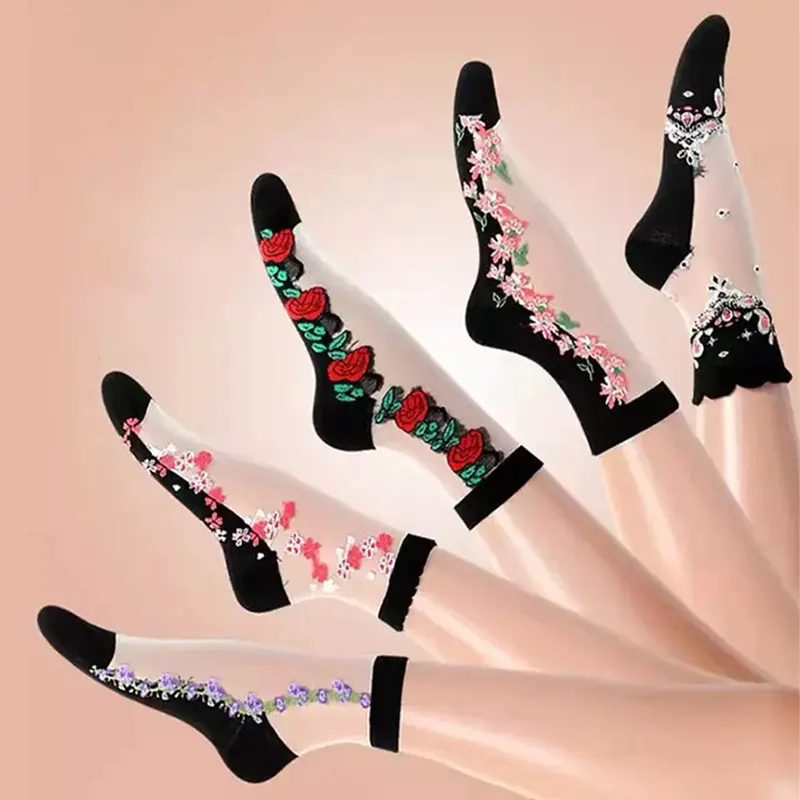 5 pairs of 1082 white silk mixed color