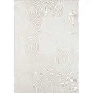 Maya Power-Loomed Mid-Century Cream Area Rug - Neutral Brush Stroke, Sandbrush Design, for Indoor Use