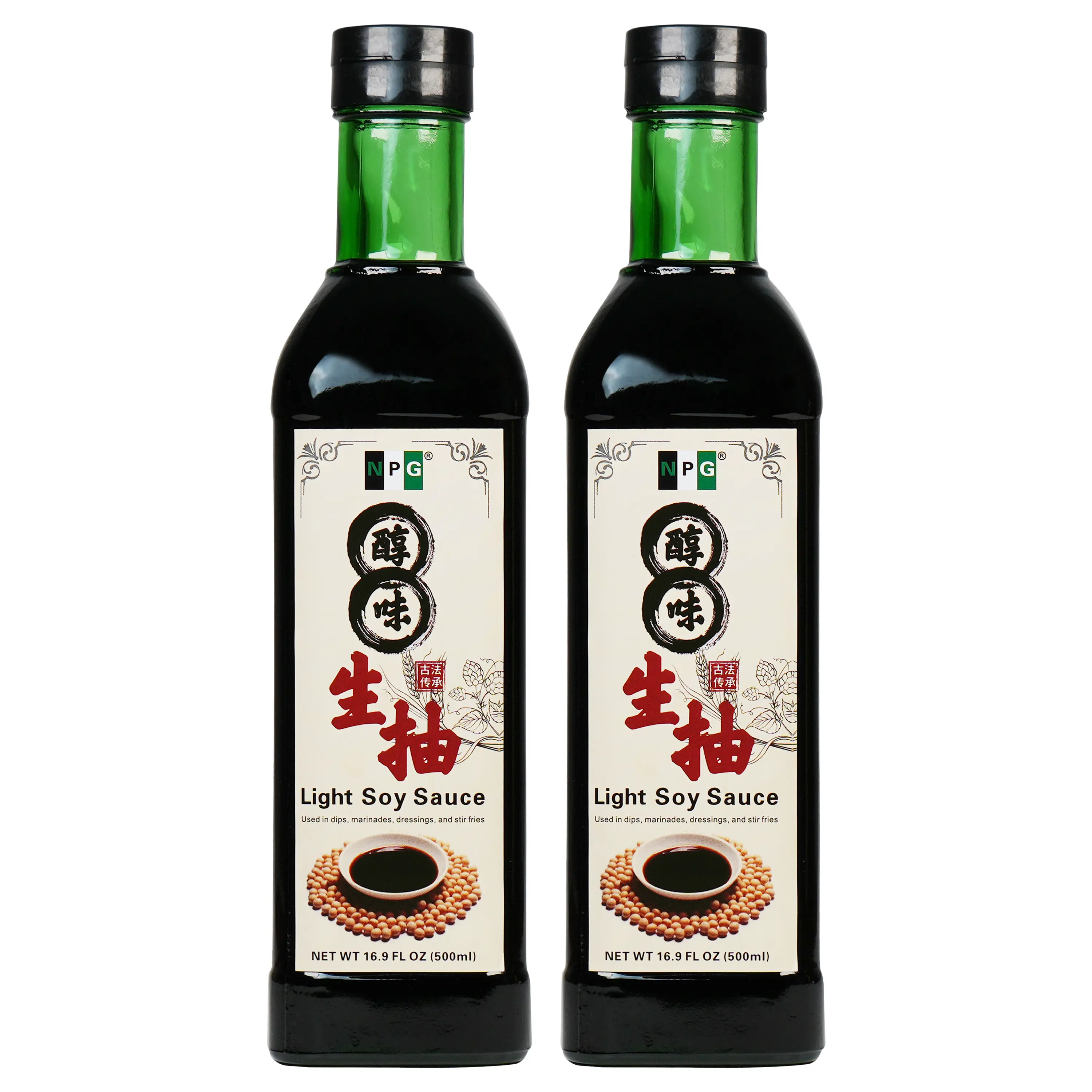 NPG Premium Light Soy Sauce 16.9 FL Oz (Pack of 2) , Soy Dipping Sauces for Fish, Dumpling, Noodles, and Marinade Meat Salt Flavor Salt Flavor