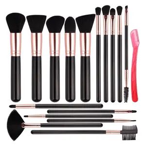 16 Pcs Makeup Brush Set with Eyebrow Razor – Soft Synthetic Brushes for Foundation, Powder, Concealer, Eyeshadow & Blush (Black)