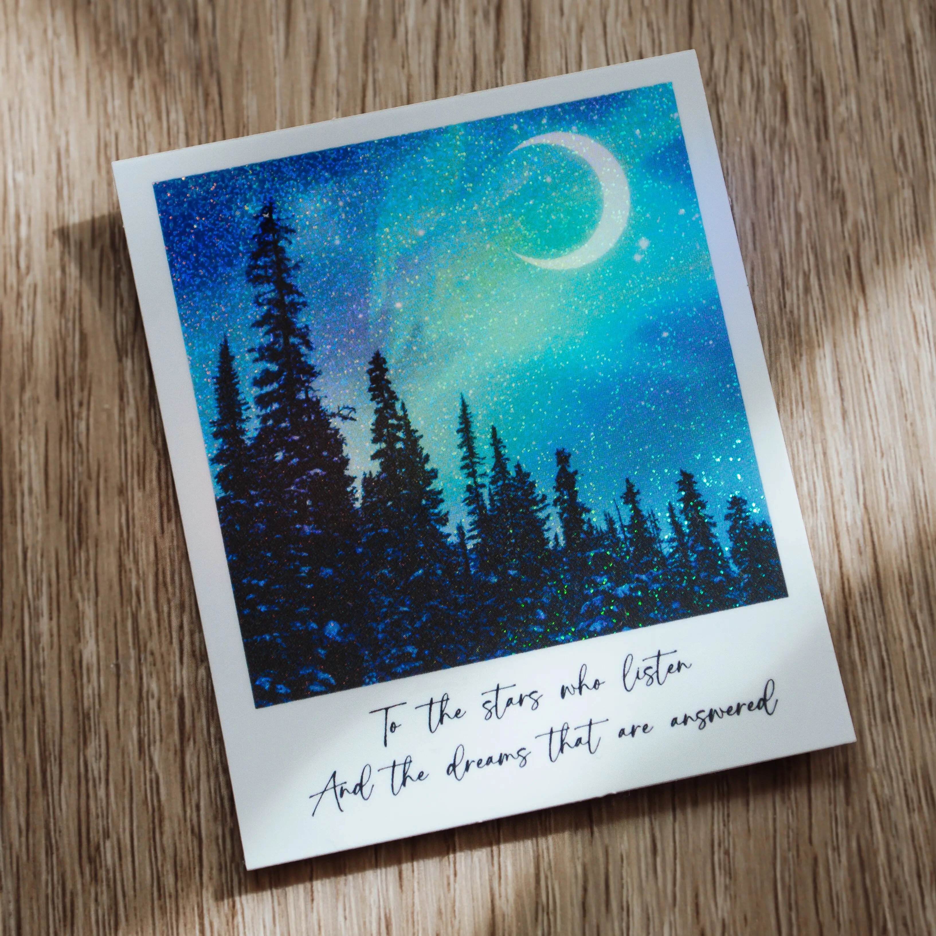 Glitter Polaroid Night Sky Sticker Nature Forest Chase Your Dreams Explorer Vinyl 2.5" x 3" Waterproof UV-Resistant Holographic Glitter for Laptops Journals