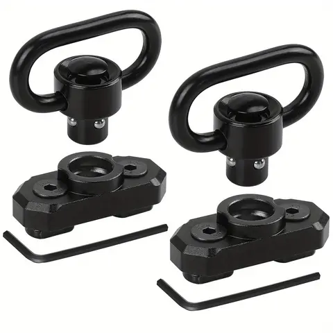 LUCIERNAGA Black Zinc Alloy Sling Swivels (2pcs) - Climbing 360° Rotation 2-Point QD Sling System, Durable M-Lock Mounts for Secure Attachment, With Mounts