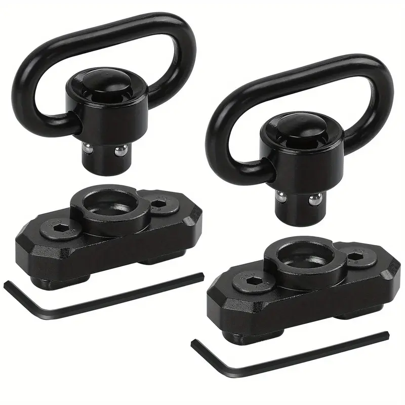 LUCIERNAGA Black Zinc Alloy Sling Swivels (2pcs) - Climbing 360° Rotation 2-Point QD Sling System, Durable M-Lock Mounts for Secure Attachment, With Mounts