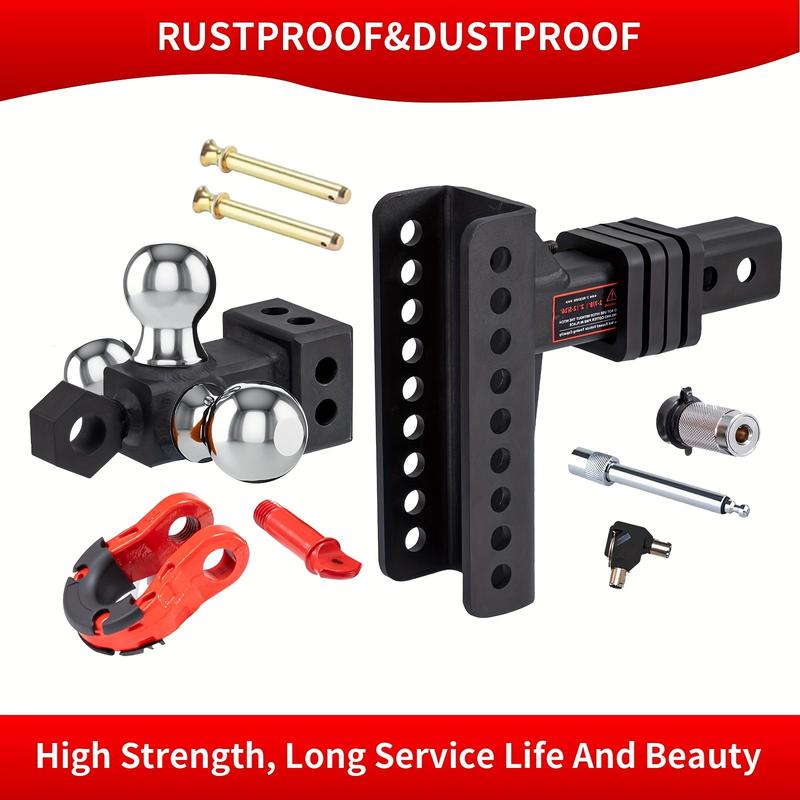 Heavy-Duty Adjustable Trailer Hitch with Tri-Ball Mount, Rotatable Tow Shackle & -Theft Locking Pin/Hook - 1-7/8"/2"/2-5/16" Ball, Fits 2-Inch Receiver (Trucks, SUVs, RVs) - Compatible with Trailers, Boats, Caravans
