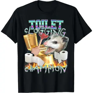 Toilet Clogging Champion Funny Meme Possum T-Shirt