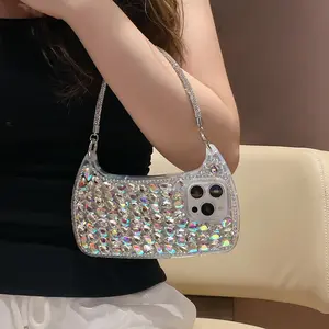 Luxury Glass Rhinestone Handbag Design Phone Case for iPhone 17/16/15/14/13 Pro Max Plus, Fashionable Women's Flashy Bracelet, Handmade