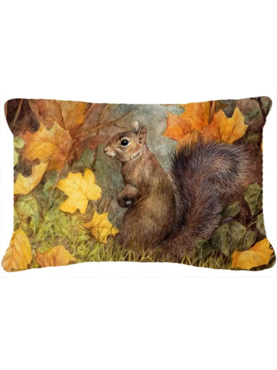 Grey Squirrel in Fall Leaves Fabric Decorative Pillow