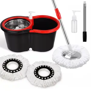 Spin Mop and Bucket Set, 360° Spin Mop and Bucket with Wringer Set and 3 Microfiber Mop Refills, Spinning Mop Bucket System for Floor Cleaning