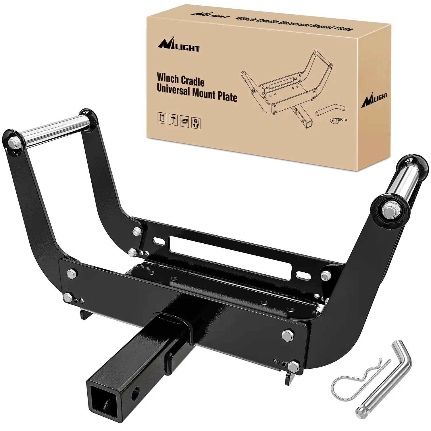 Nilight Winch Cradle Universal Mount Plate 10 x 4 1/2Inch Winch Bracket Winch Mounting 2 Inch Receiver Hitch 8000-13,000 Lb Capacity Recovery Winches Foldable