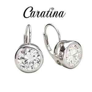 Caratina 2CT / 4CT Synthetic Moissanite 925 Sterling Silver Solitaire Earrings Bezel Setting Dangel Earrings Perfect Birthday Mother’s Day Unisex Christmas Gift for Men Women Wedding Set