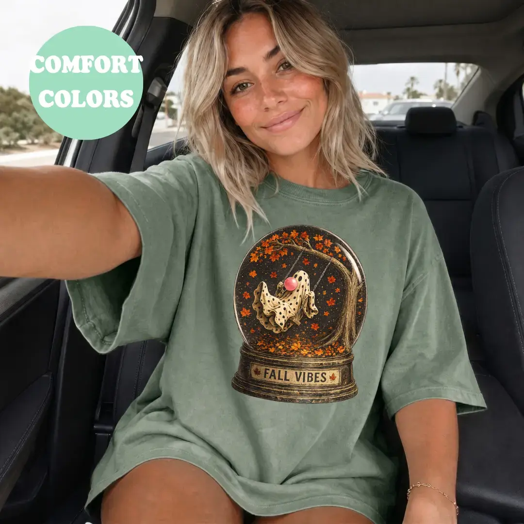 Comfort Colors Fall Vibes Ghost Snow Globe Shirt | Cute Autumn Ghost Tee | Vintage Halloween Shirt | Cozy Fall Graphic Tee | Comfort Colors Halloween Shirt