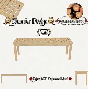 52.1" Outdoor Knot-Free Solid Pine Backless Dining Bench with Slatted Seat - Modern Wood Bench for Patio, Backyard, Poolside