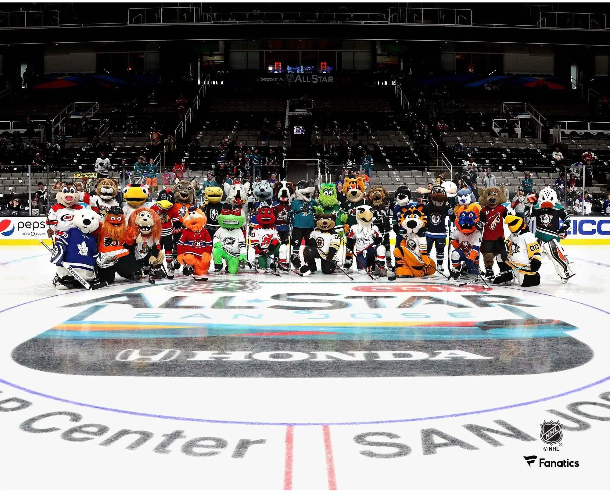NHL Mascots Unsigned Group On-Ice Photograph - NHL Memorabilia