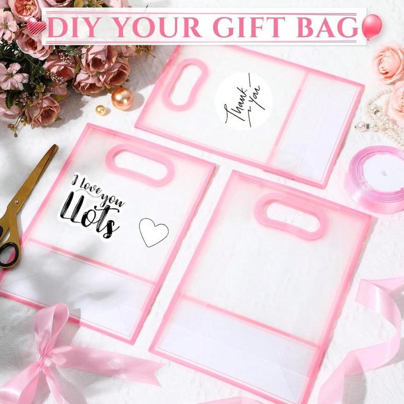 Transparent Gift Bags with Ribbon, Reusable PP Flower Pots for Weddings, Baby Showers, Birthdays, Graduations, 7x10x3.15 Inches ()