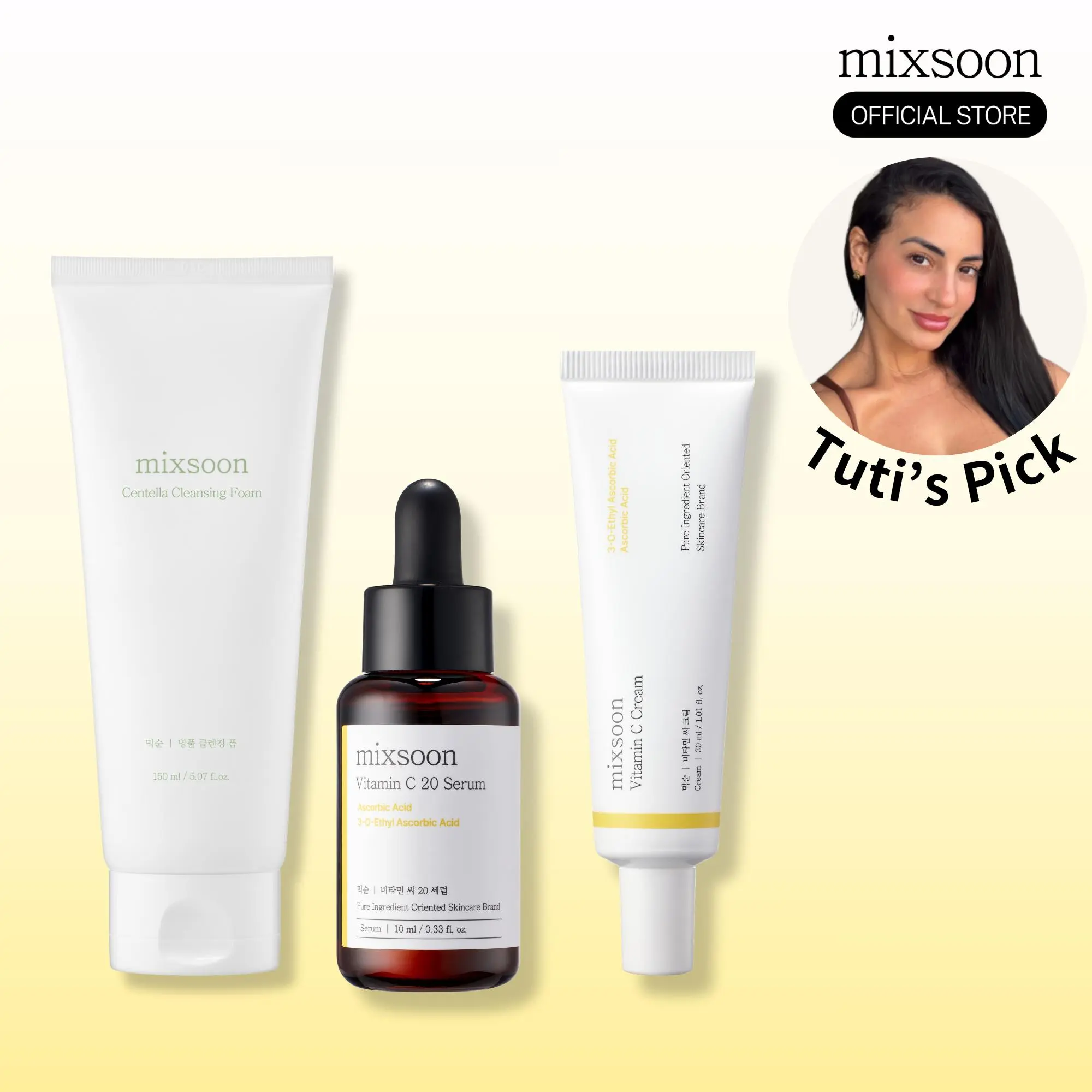 [mixsoon Official] Tuti's Vitamin Glow Routine Skincare Serum - Vitamin C & Centella, Cleansing Lightweight Foam, Moisturizer Cream for Skin Radiance & Texture Care