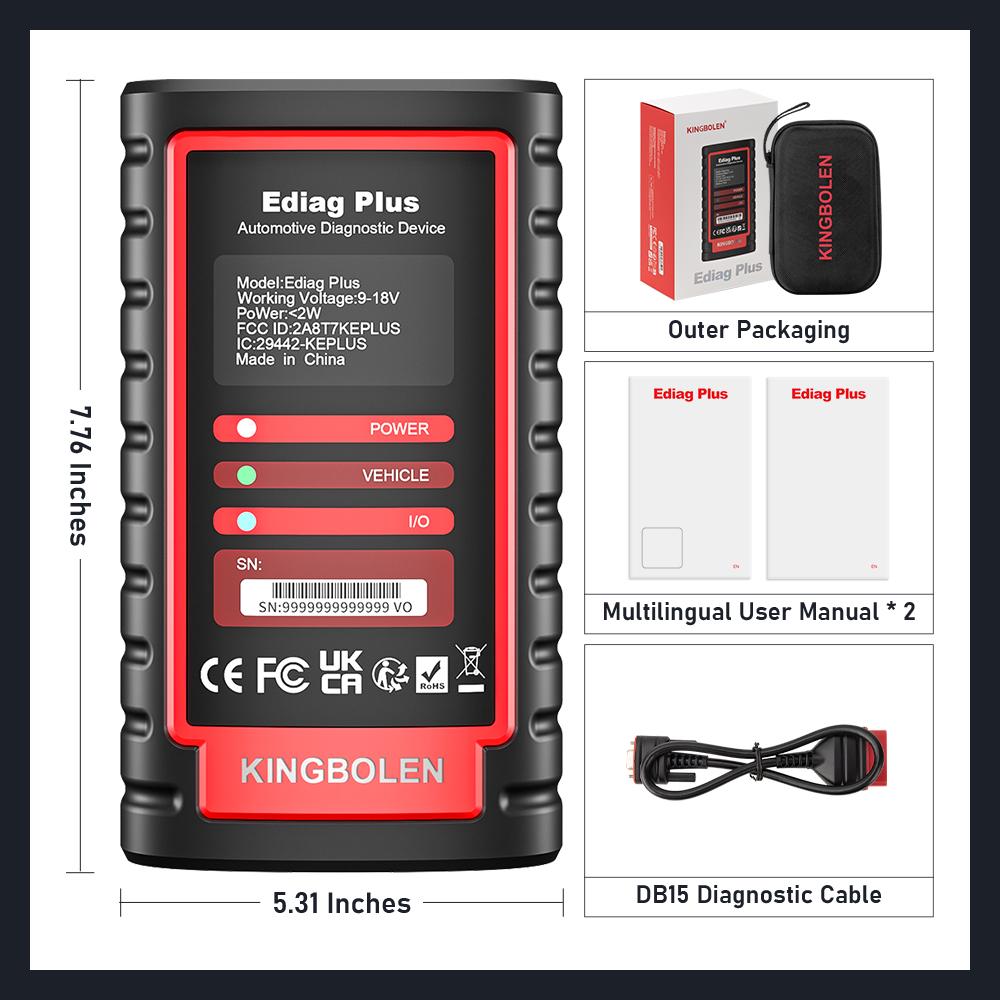 [FathersDayGift]KINGBOLEN Ediag Plus Car Bluetooth Scanner for iOS & Android, OBD2 Scanner All System Diagnostic, ECU Coding, CAN-FD Protocol, 15+ Rest Functions,1 year free subscription Automotive Scan Tool