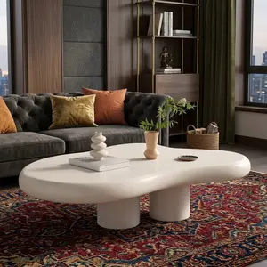 Irregular Cloud Coffee Table Free Shape End Table, Upgraded White & Black Modern Tea Table, 4 Legs Cute Indoor Accent Table, Minimalist Center Side Table for Living Room Apartment Decor