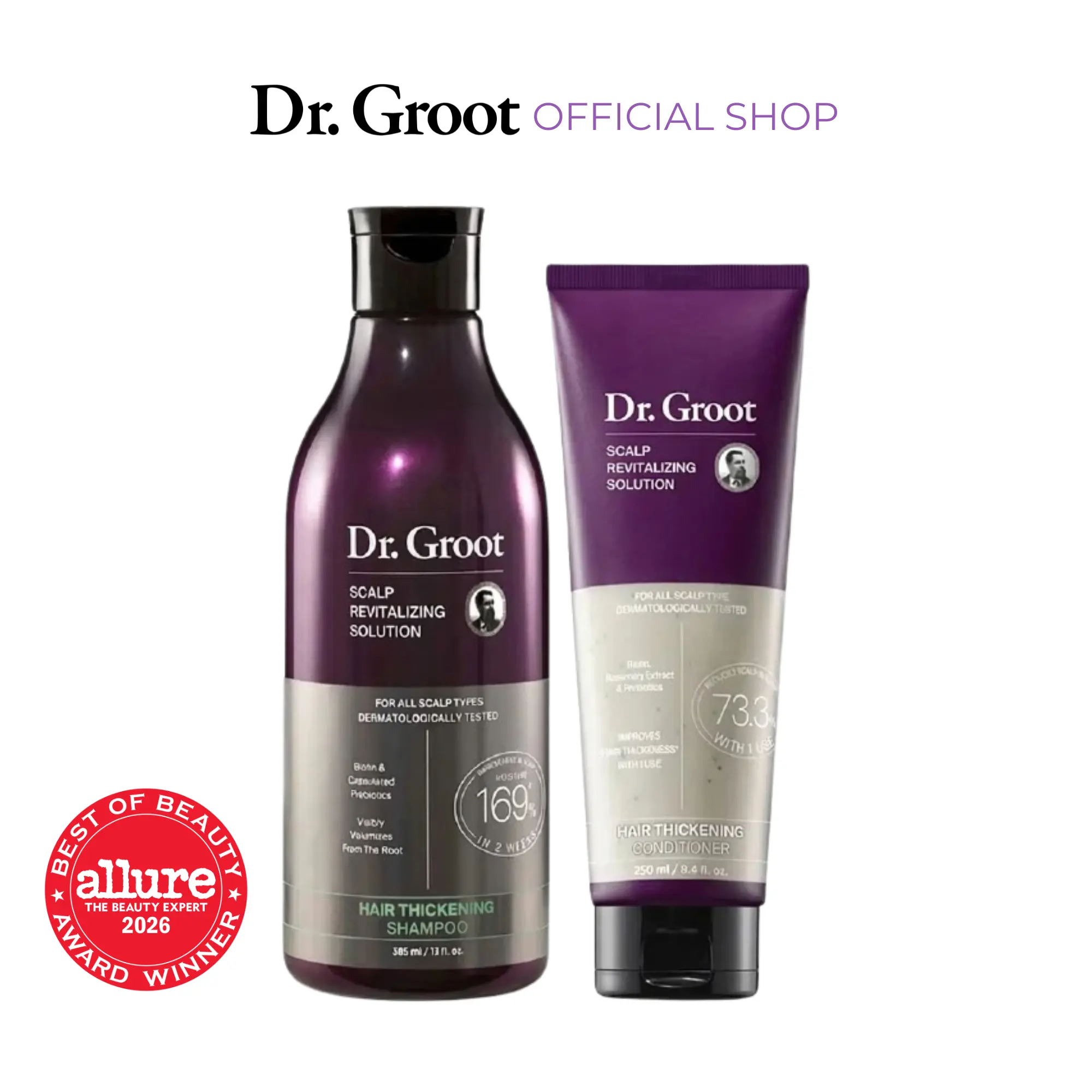 Dr. Groot Scalp Revitalizing Solution Thickening Essentials Duo - Biotin & Rosemary Color-Safe Shampoo and Conditioner Set Haircare Blend