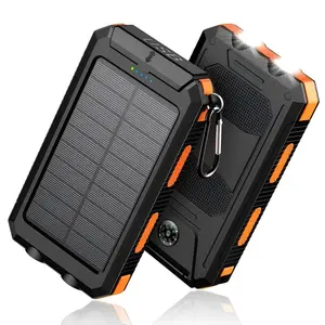 [FREEShip] Solar Charger Power Bank 10000mAh Solar Phone Charger, Portable Charger Fast Charger Dual USB Ports Built-in LED Flashlight and Compass, IP65 Waterproof Portable Power Bank for Outdoor Activities-Dual USB ports charge two devices simultaneously