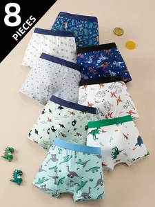 8-Pack Kids Comfortable Underwear Shorts Sets, Various Dinosaur Prints, Soft and Stretchy, Perfect Fit for Daily Wear, Ideal for All Seasons